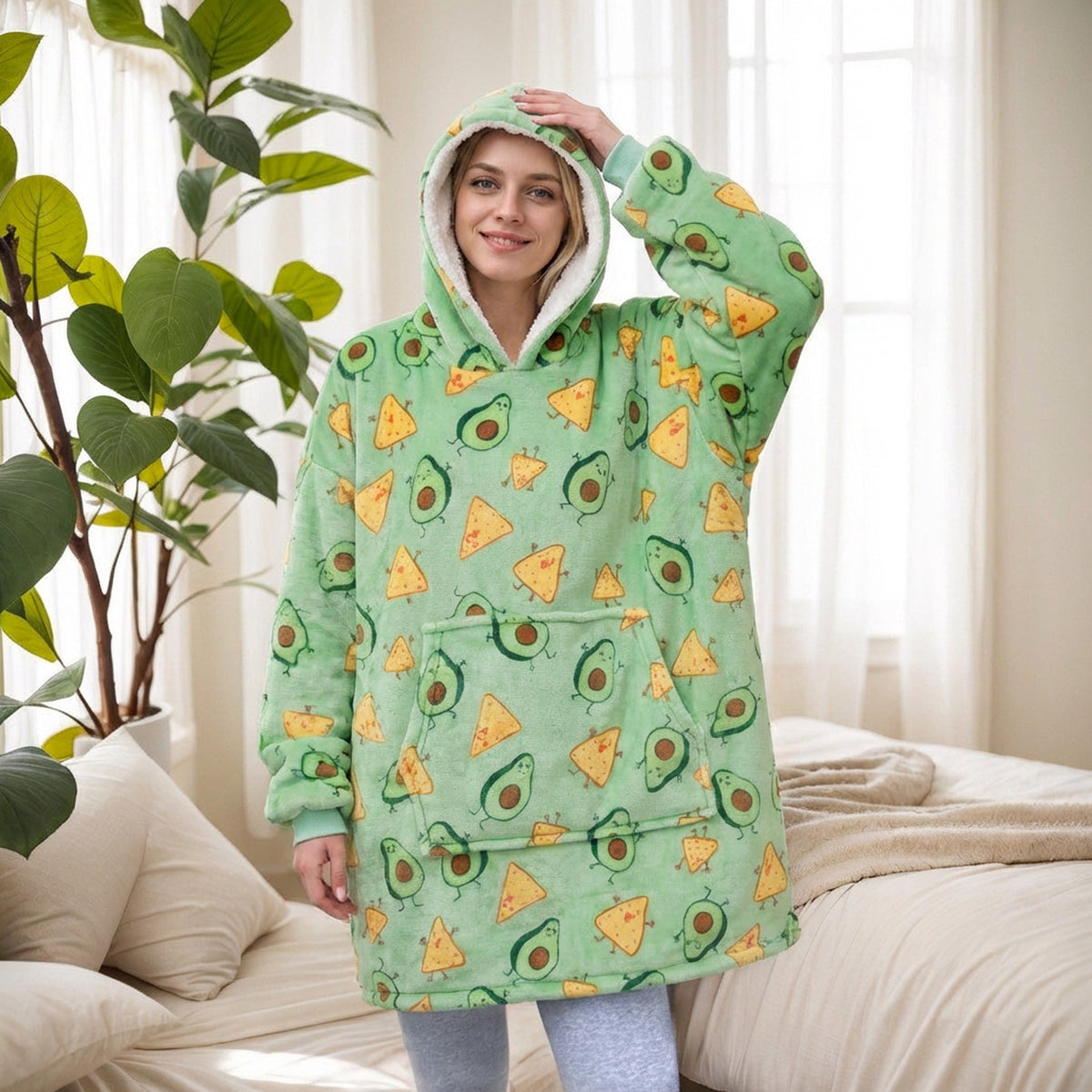 2021 Winter Fleece-Lined Thickened Navy Blue and Dark Gray Zip-Up Lazy Blanket Long-Sleeve Casual Flannel Hoodie