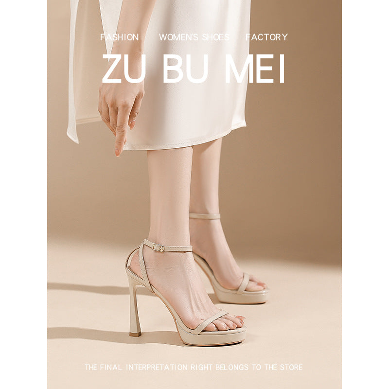 113-5 Sexy Open-Toe High-Heeled Sandals for Women, Round Toe Stiletto Heels, Waterproof Platform Nude High Heels for Women That Are Not Tiring for the Feet