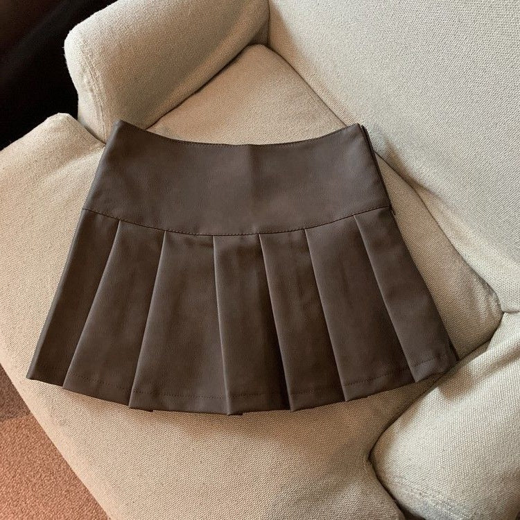 Small Leather Skirt Skirt for Women Spring, Autumn and Winter 2024 New High-Waisted A-Line Black Large Size Pleated Skirt