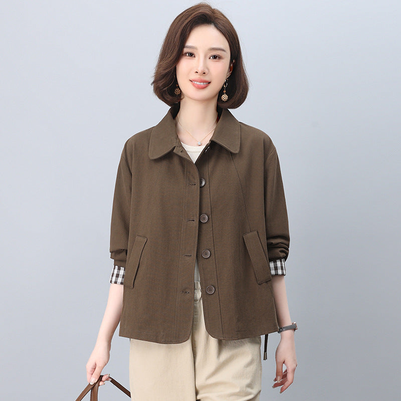 Middle-aged mother pure cotton windbreaker coat women's short 2025 spring and autumn new short loose plus size jacket top