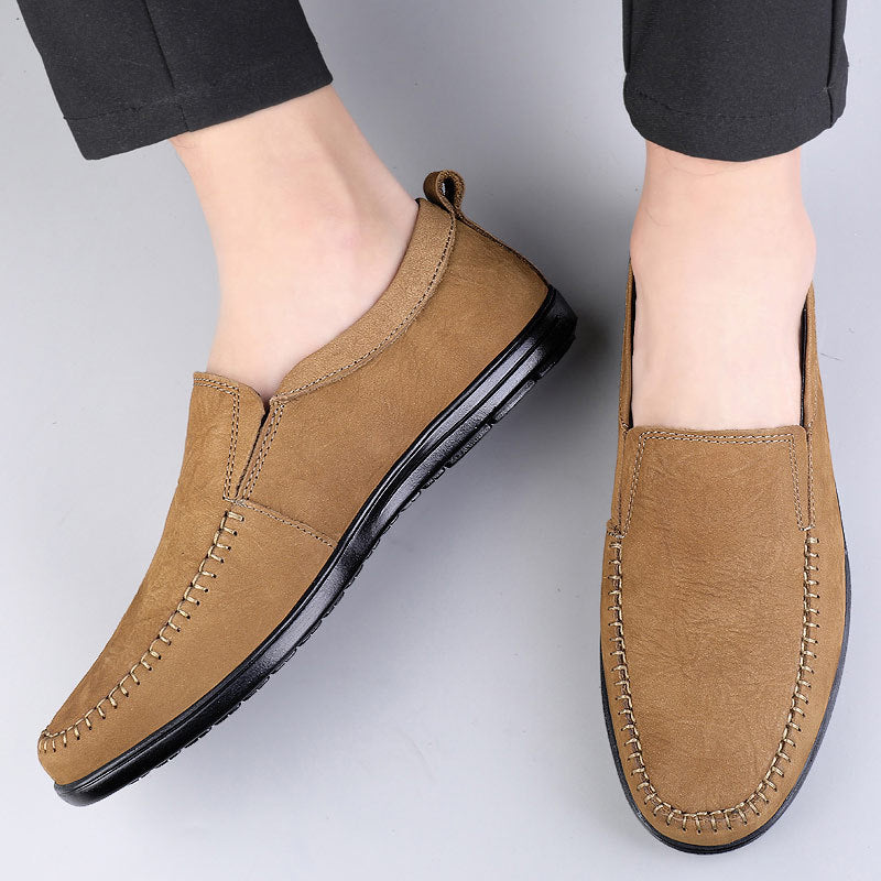 Men's Loafers Genuine Leather 2025 Winter First Layer Cowhide Single Shoes Men's Fashion Casual Leather Shoes Flat Men's Shoes