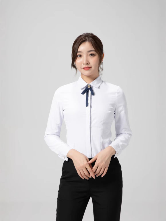 Women's Thermal Shirts with Fleece Lining, Thickened for Autumn and Winter, Long-Sleeved Base Shirts, Elegant and Slim-Fit for Commuting, Fashionable Formal Wear