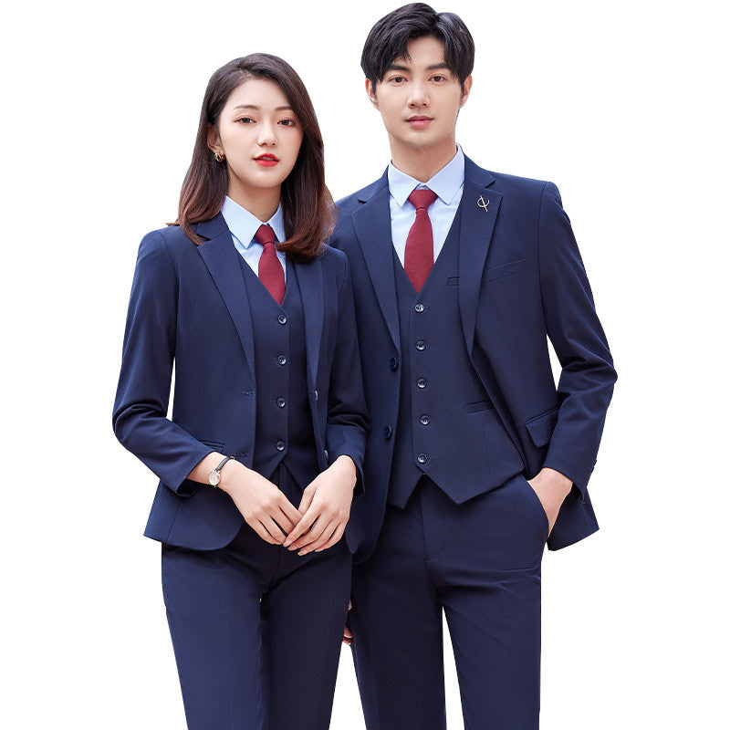 Two-button color spinning four-sided elastic treasure blue teacher suit suit men's and women's same style professional attire 4S shop suit wholesale