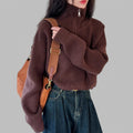 Designed Half-High Collar Zipper Red Knit Sweater for Women, Short Style, New Spring Model, High-Waisted Sweater, Loose and Thickened