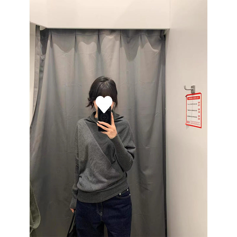 Korean Style Irregular Turtleneck Sweater Women's Autumn and Winter 2024 New Relaxation Lazy Style Bat Sleeve Sweater Top