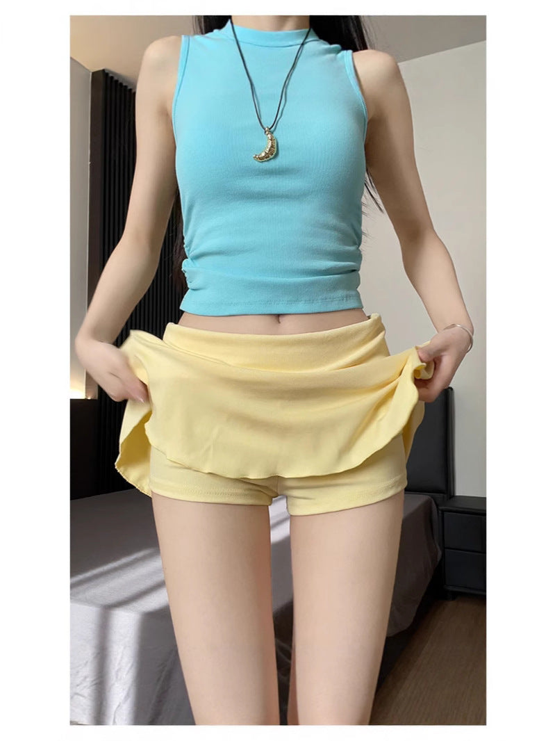Black Sports Tennis Shorts for Women Summer New High-Waisted A-Line Shorts for Small People Anti-Exposure Pants and Skirts