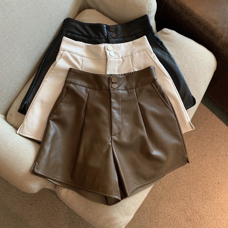 Pu Leather Pants Hot Girl Solid Color Casual Shorts Women 2025 New Petite Autumn Winter New High Waist Slim Versatile