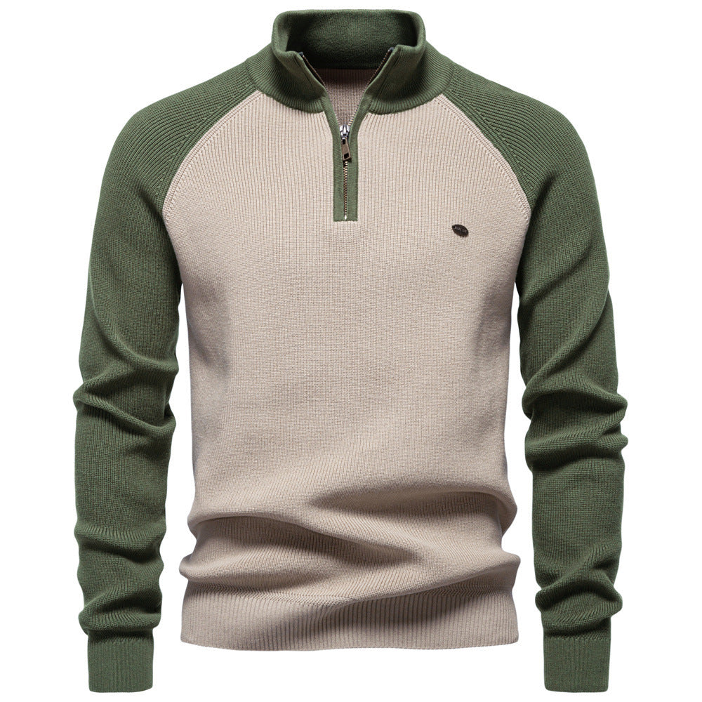 New Men's Long-Sleeve Autumn and Winter Versatile Stand Collar Casual Solid Color Sweater Half-Open Men's In-Stock Wholesale