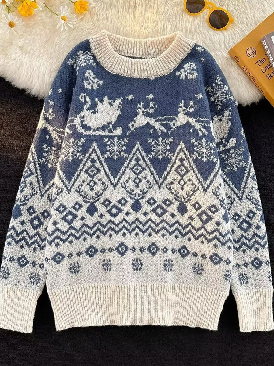 Men's Lazy Style Big Red Knitted Sweater for Teenagers and Students Christmas Holiday Couple Wear Loose Sweater for Men in Winter