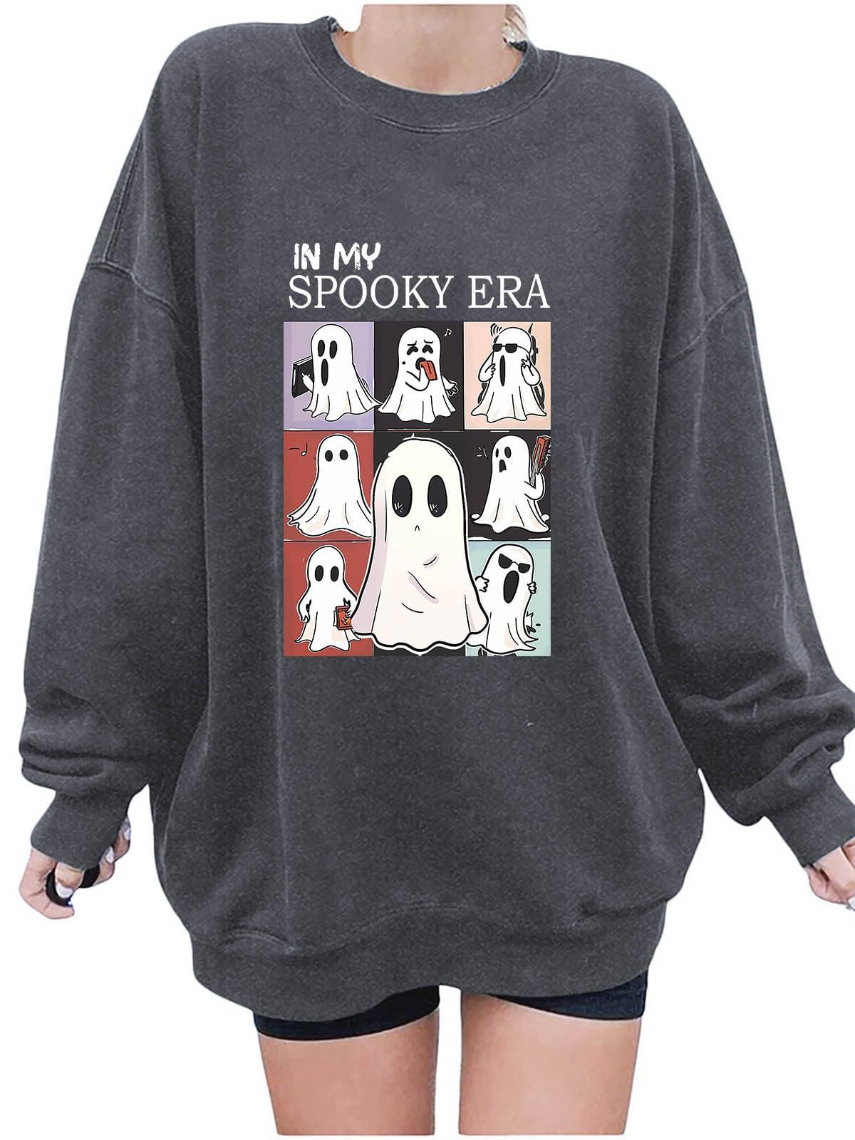 Women Sweatshirtss Halloween Cute Ghost Pattern Long Sleeve Sweater Horror Fall Pullover Tops