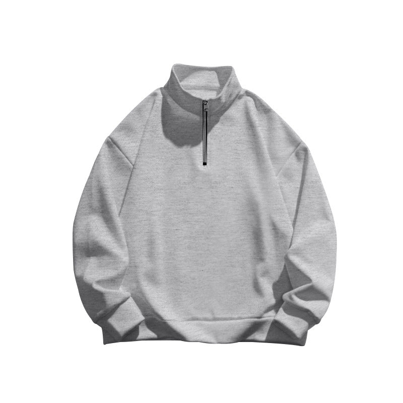 Autumn and Winter new men's fleece-lined sweater stand collar half zipper long sleeve European size cross-border Amazon all-matching men's top