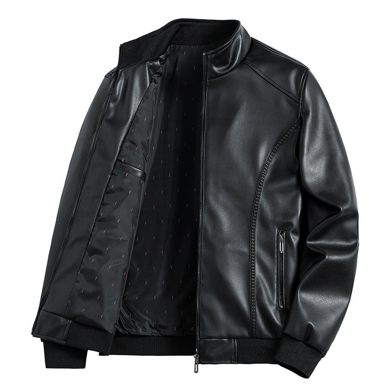 Spring and Autumn Men's Lapel Leather Jacket Loose Fashionable Fat Plus Size Extra Large Size Leather Jacket for Fat Men Casual Thin Leather Jacket