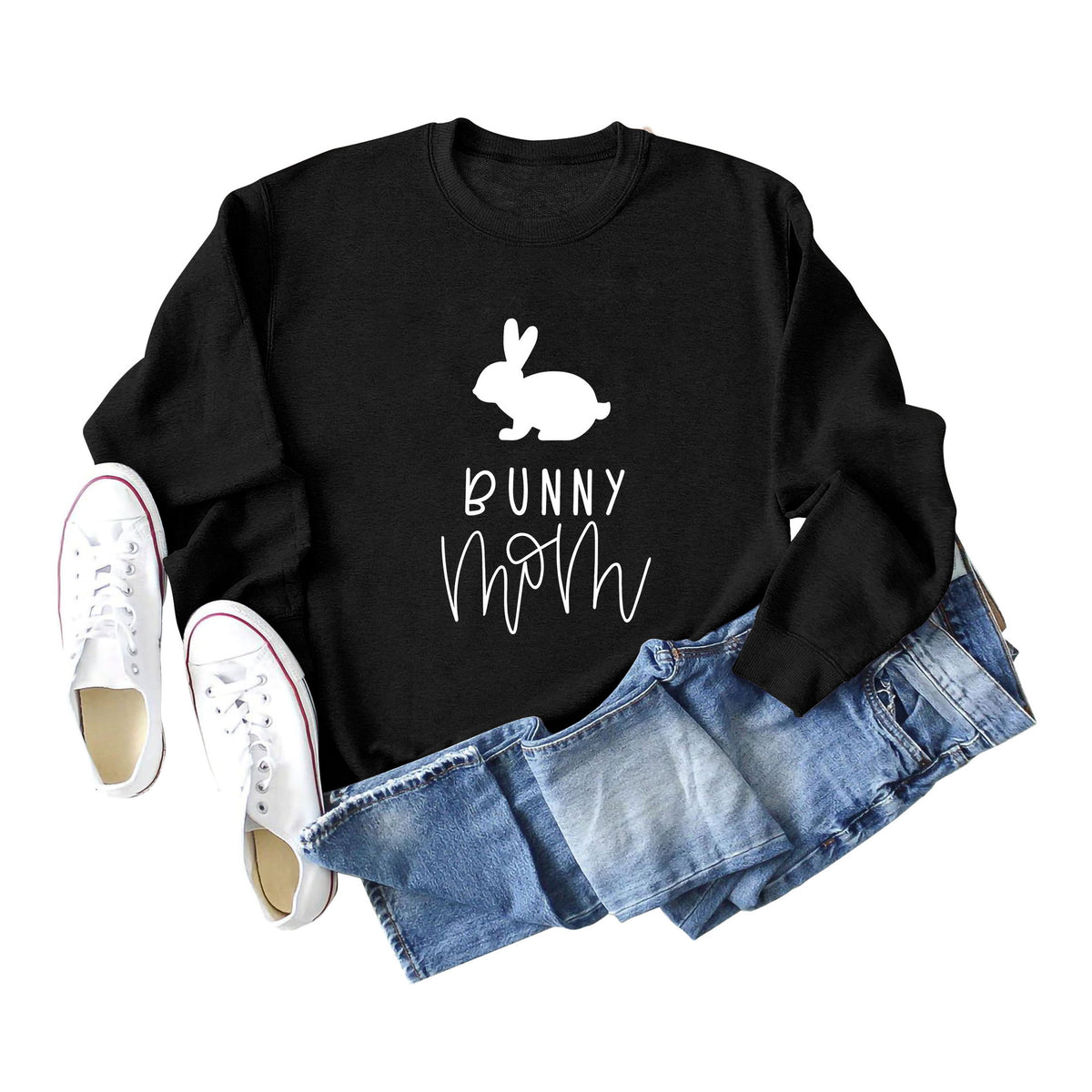 Amazon Cross-Border Export European and American Fashion Bunny Mom Fun Casual Women's Loose Long-Sleeved Round Neck Sweatshirt