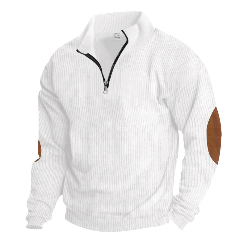 2025 Export Autumn and Winter Cross-Border Pure Color Men's Sweatshirt Autumn and Winter Half-Zip Corduroy Casual Stand-Up Collar Long Sleeves