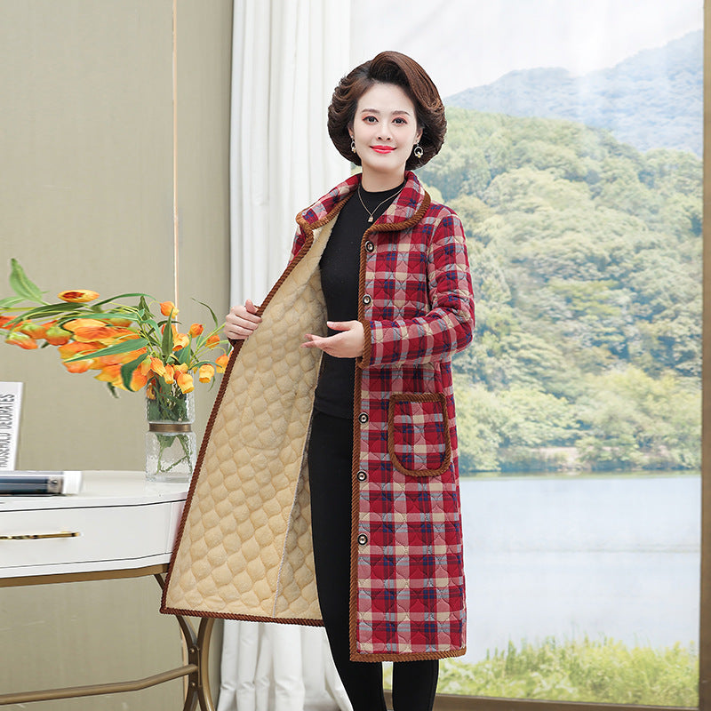 Light and thin cotton-padded coat for women's mid-length mother's autumn and winter fleece-lined warm cotton-padded jacket western-style middle-aged and elderly women's cotton-padded jacket coat