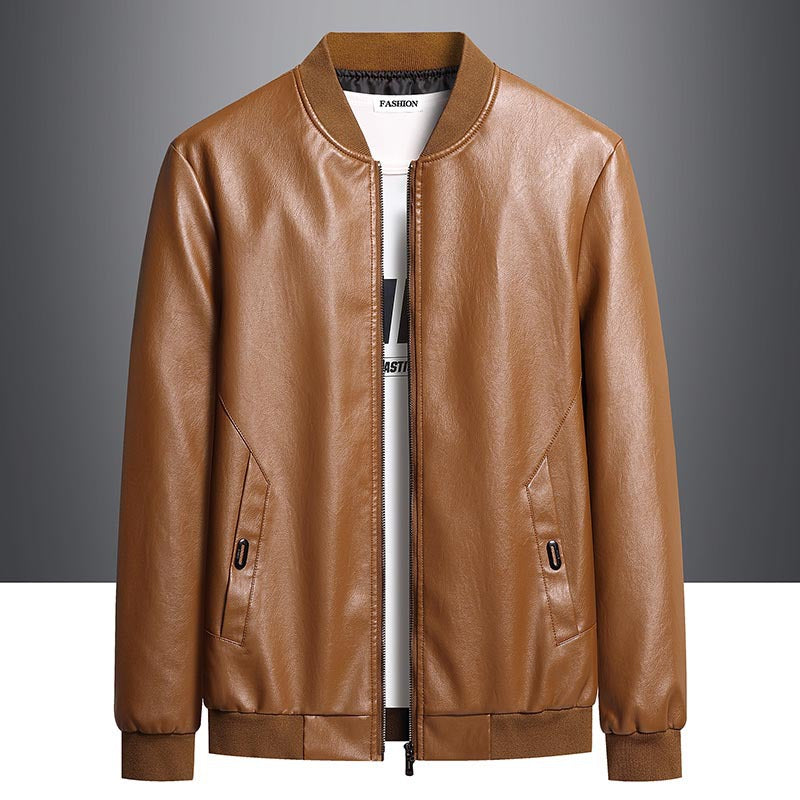 Foreign trade leather coat men's autumn new PU leather coat middle-aged men's thin leather jacket casual dad jacket men