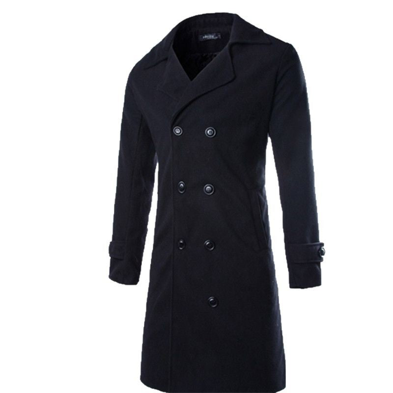 New foreign trade men's wholesale woolen coat men's slim fit woolen coat fashion long double-breasted trench coat