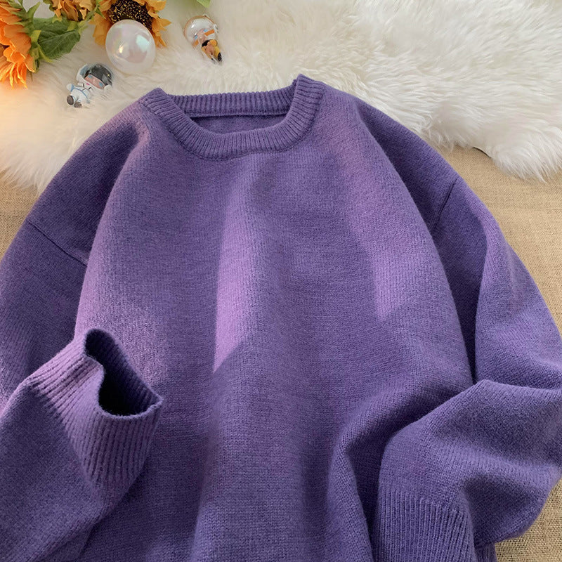 Sweater Men's Autumn and Winter Lazy Style American Style Retro High-end Sense Loose Casual Solid Color Pullover Base Knitted Sweater