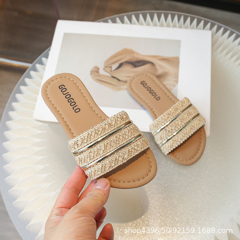 Girls' Slippers 2024 Summer New Children's Shoes Outer Wear Sandals Summer Little Girl's Soft-soled Internet-famous Fashionable Sandals