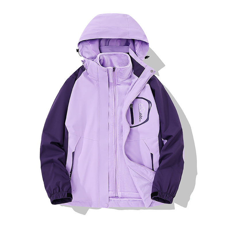 Autumn and Winter couple's three-in-one two-piece windproof water jacket men's outdoor jacket women's fleece jacket fleece-lined thickened