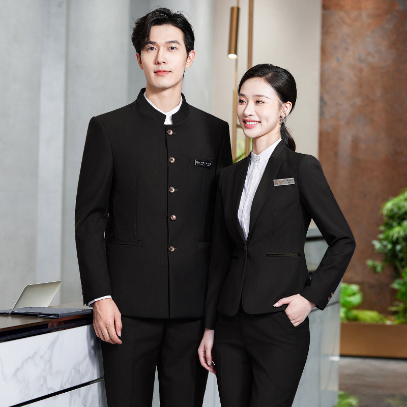 Gray Business Attire for Men and Women, Autumn and Winter Slim Business Bamboo Pattern Suit, Women's Trousers and Vest