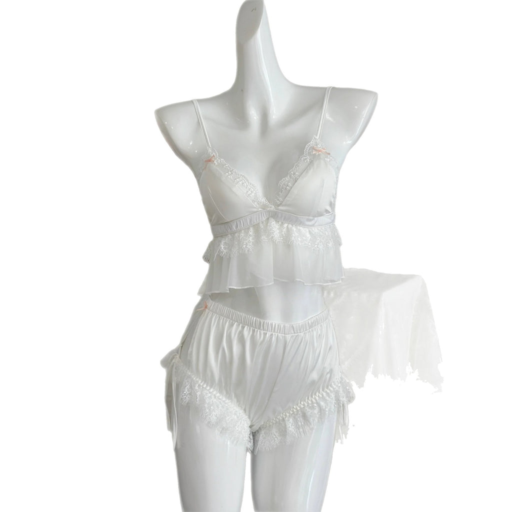 Sexy Pajamas for Women, Ice Silk 2025 Summer New Style, Sweet with Breast Pads, Suspenders, Shorts, Home Clothes Set, Pure Lust Style