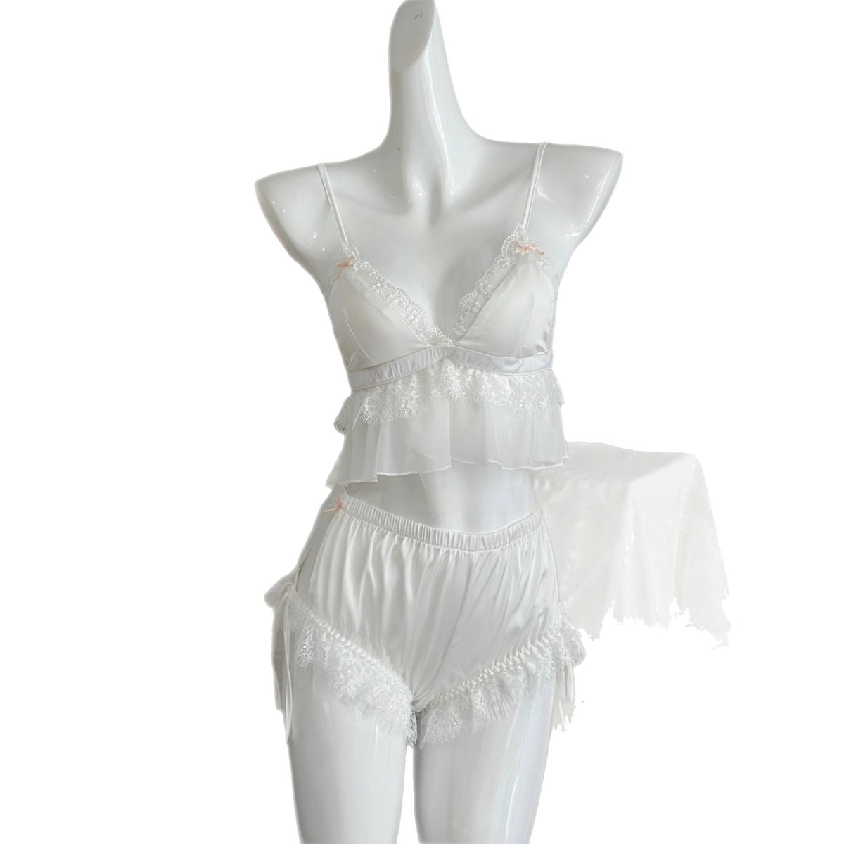 Sexy Pajamas for Women, Ice Silk 2025 Summer New Style, Sweet with Breast Pads, Suspenders, Shorts, Home Clothes Set, Pure Lust Style