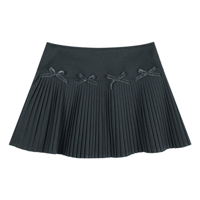 White Skirt, Bow Skirt, Black Pleated Skirt, Women's Early Autumn High-Waisted Slimming Look A-Line Skirt, Woolen Skirt