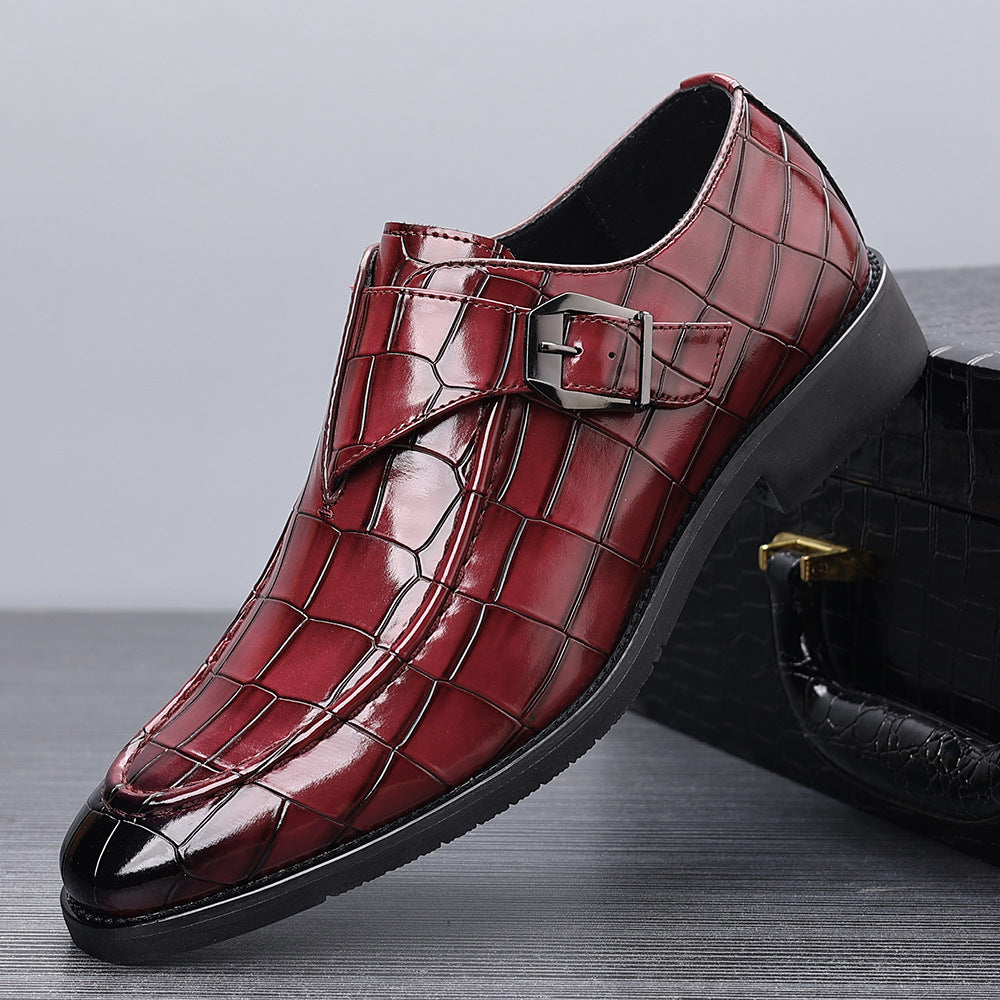 plus size Leather Shoes Men's Business Leg Plaid Shoes Fashion Buckle Loafers British Foreign Trade Casual Shoes shein