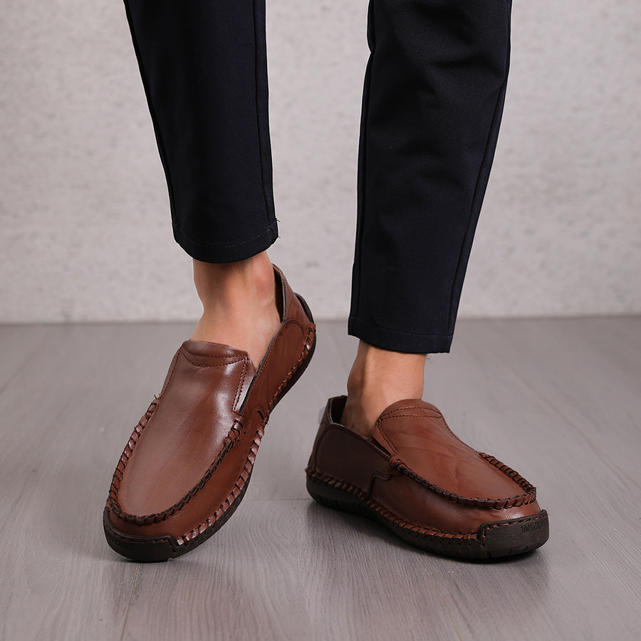 Large Size Loafers for Men, Leather Shoes with Wide Toe Box, Soft Sole, Soft Surface, Genuine Leather Slip-On Driving Shoes, Durable