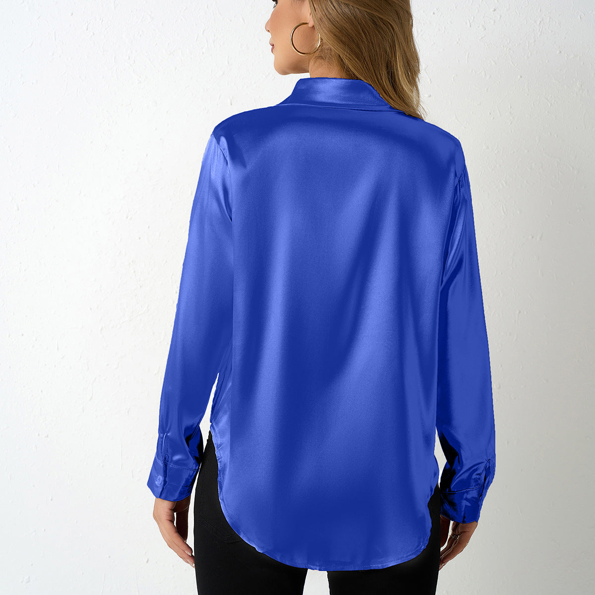 Real Shot of Cross-Border Women's Satin Shirts for Women, Simple V-Neck Cardigan Shirts, Amazon Women's Loose Tops