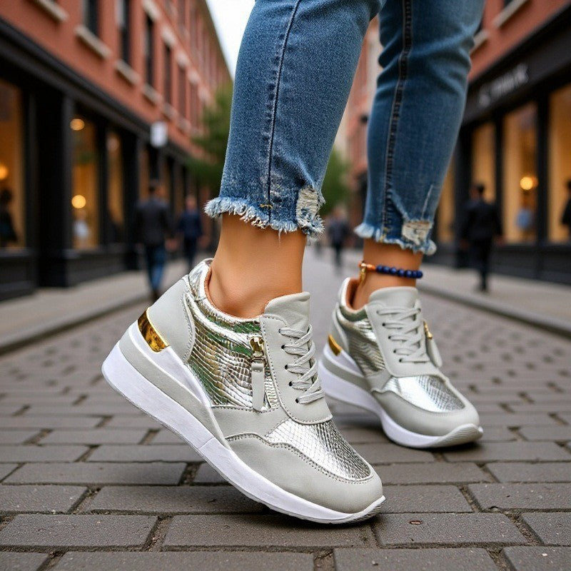 Foreign Trade Women's Sports Casual Shoes, New European and American Fashion Thick-Soled Casual Sports Shoes for Women, Large Size Single Shoes Wholesale for Women