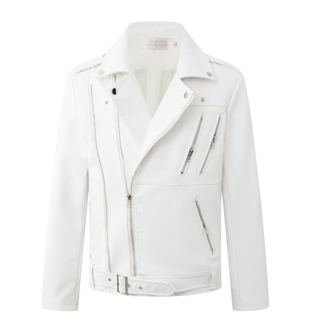 Autumn and Winter Leather Men's New Leather Jacket Coat Men's Korean Style Vertical Collar Slim Fit PU Leather Top Trendy Men's Coat