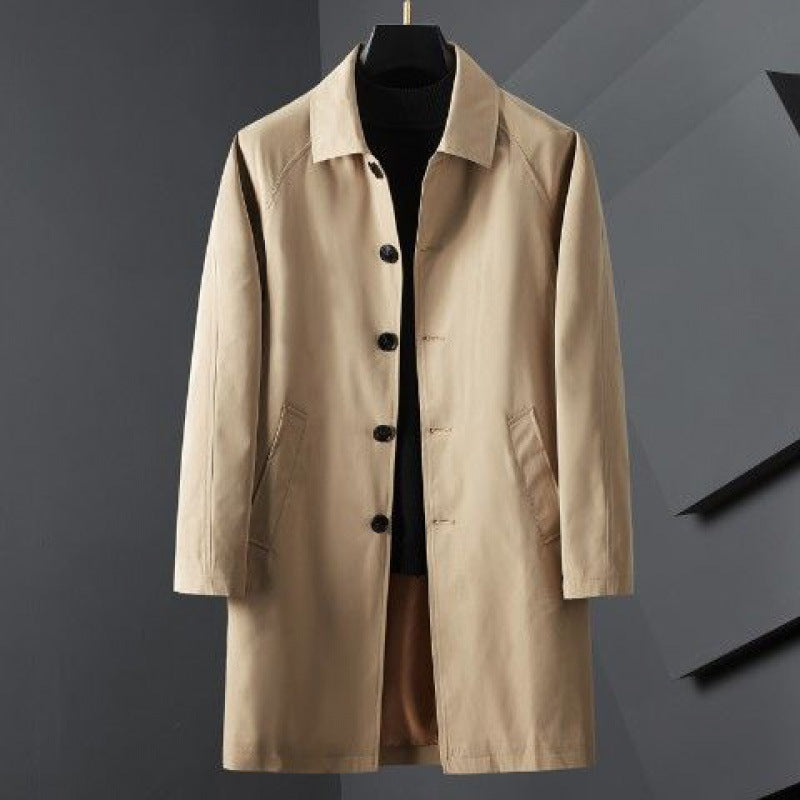 Foreign Trade 2025 Autum Men's Mid-Length Windbreaker Korean Style Fashion Outwear Jacket Casual Wear Men's Lapel Jacket