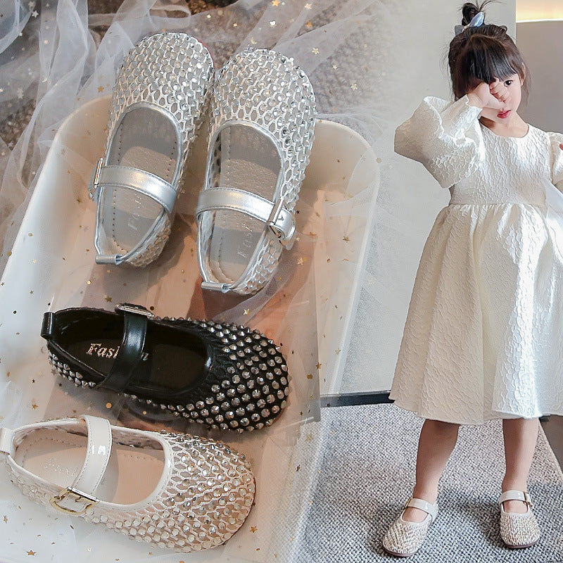 Girls' Hollow-Out Full-Diamond Sandals 2026 Summer Cool Little Girl Rhinestone Crystal Princess Shoes for Small, Medium and Large Children