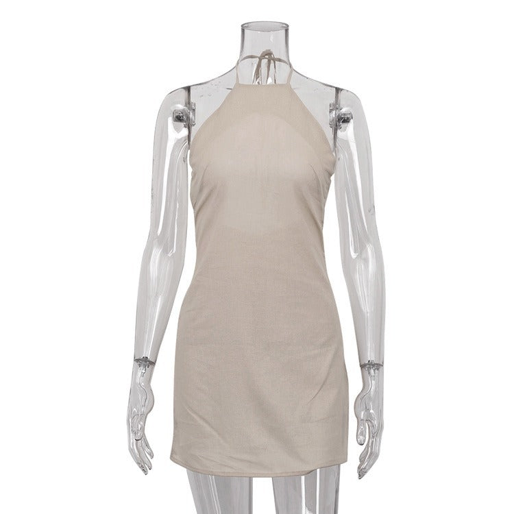 Sexy Hot Girl Women's Skirt Short Backless Cotton and Linen dress Neck Design Lace-up A- line Skirt