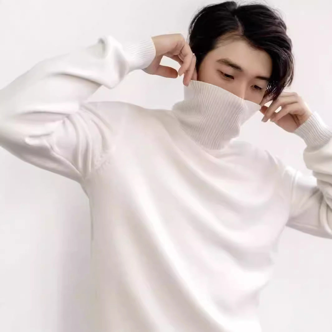 Autumn and Winter Half-neck Sweater Men's Loose All-match Thickened Sweater Men's White Base Mid-neck Slim-fit Sweater