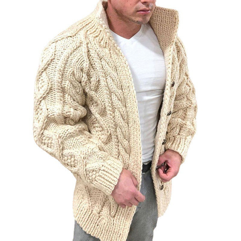 2024 New Men's Sweater Independent Station Cardigan Heavy Wear Long Sleeve Stand Collar Cable Jacquard Casual Men's Wear