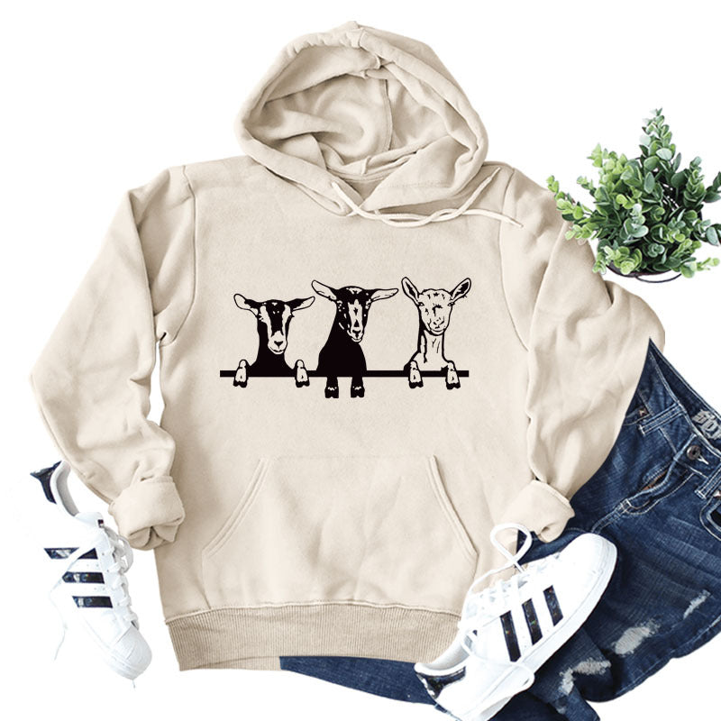 Amazon independent station wish European and American fashion sheep printing loose autumn and winter long sleeve large size hooded women's wholesale