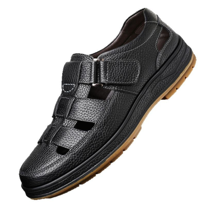 Summer Sandals Men's Leather Business Casual Hollow Hole Shoes Men's Breathable Dad Shoes Soft Sole Anti-slip Leather Sandals