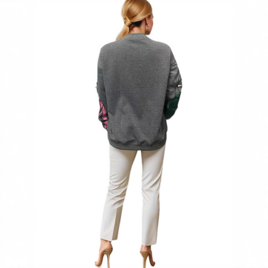 2023 Autumn and Winter Women's Warm Fleece-Lined Hoodless Round Neck Loose Printed Sweatshirt with 3D Printing
