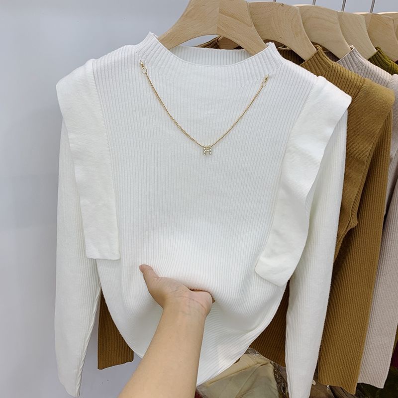 Knitted Sweater Women's Design Sense Slim Base Shirt Top 2022 New Fashion Western Style Autumn and Winter Inner Sweater