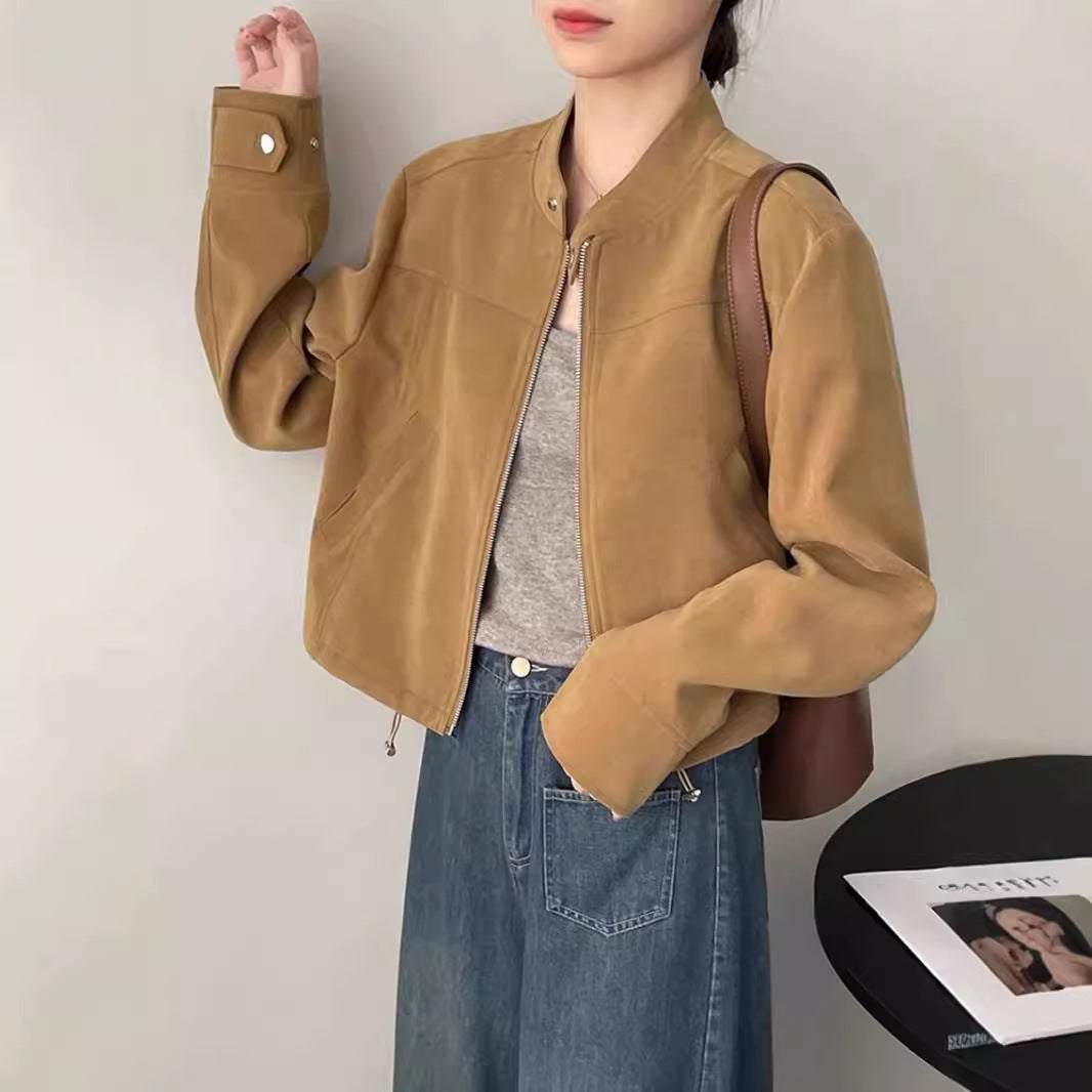 American Style Retro Collar Chanel Style Coat Women's Autumn New Casual Handsome BF Style Jacket Biker Coat Trendy