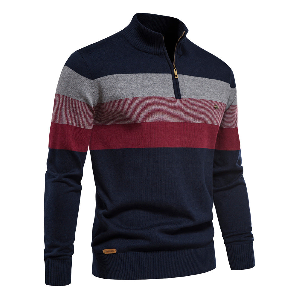 Cross-Border Pullover Knitwear New Open-Chest Stand-Up Collar Men's Sweater Men's Autumn and Winter European and American Khaki