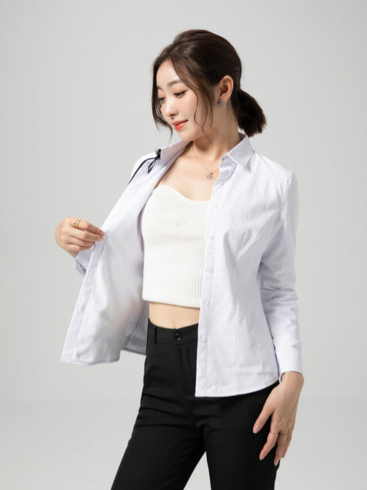 Women's Thermal Shirts with Fleece Lining, Thickened for Autumn and Winter, Long-Sleeved Base Shirts, Elegant and Slim-Fit for Commuting, Fashionable Formal Wear