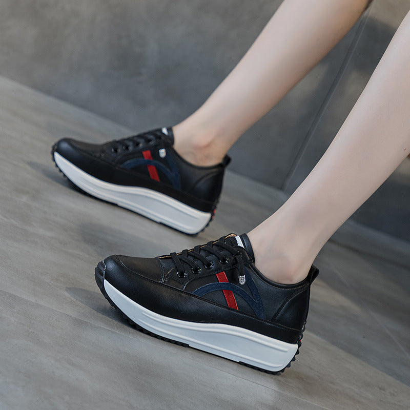 Women's White Sneakers with Hidden Height Increase, 2026 Spring New Casual Sports Shoes, Lightweight Platform Thick-Soled Dad Shoes for Women
