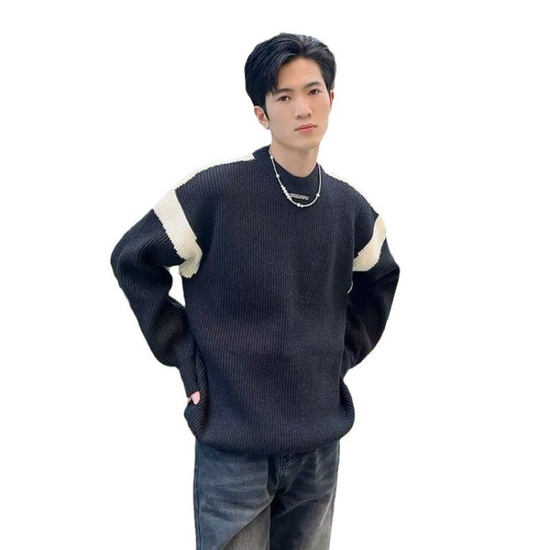 Contrast color sweater men's autumn and winter New round neck long sleeve sweater fashionable inner bottoming sweater fashionable one-piece delivery
