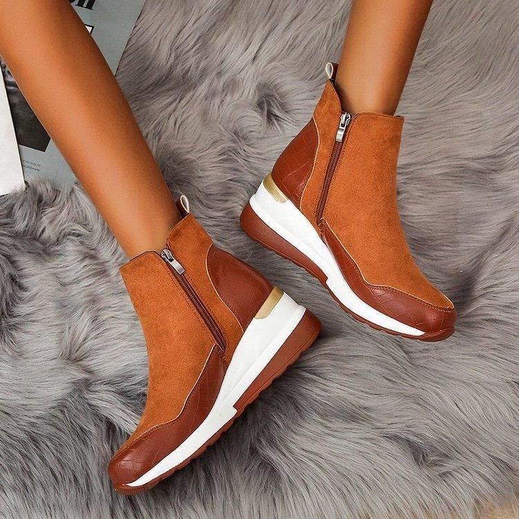 2026 New Large Size Boots for Women, Autumn Height-Increasing Short Boots, Korean Style Wedge Heel Student Side Zipper Sneakers for Women