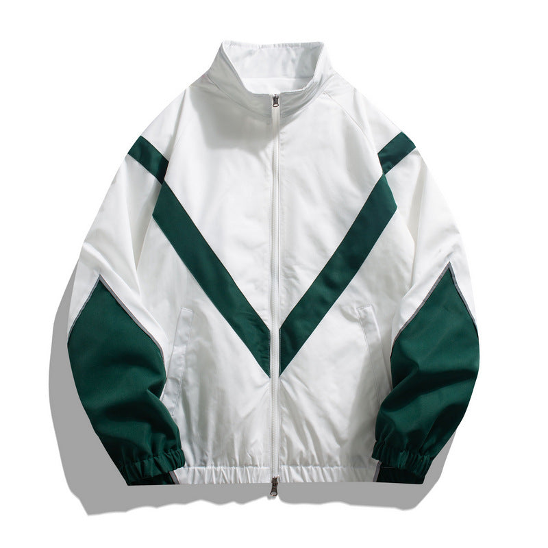 Trendy Brand Reflective Patchwork Stand-Up Collar Jacket Spring and Autumn Loose Sports Casual Jacket for Men