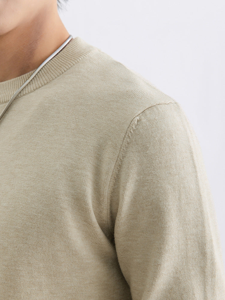 Yimeng Men's Winter Wool Sweater Round Neck Long Sleeve Knitted Sweater Versatile Warm Sweater Base Shirt for Men